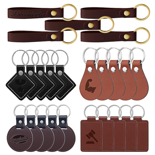 25Pcs Leather Key Fob Kit PU Leather Keychain Blanks Laser Engraving Blanks - color: Multicolor-25 Pcs