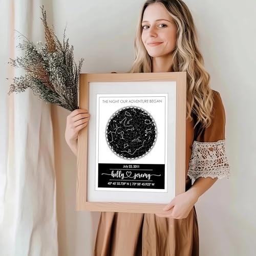 Custom Star Map Art Print - Fully Personalized (Your Details, Size, Color, Framing) | Romantic Gift Husband | Paper Anniversary | Special Ocassions Gift (e.g. Wedding, Birthday, etc) - color: Black & White, size: 11x14, style: Accent