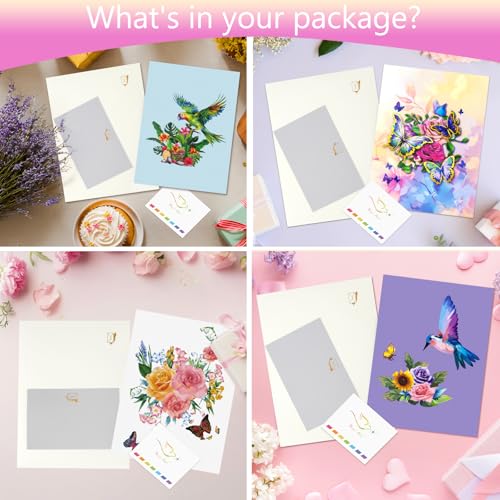 Magic Ants Pop Up Card Set for Women – 4 Pack 3D Greeting Cards with Butterflies, Flowers & Parrot – Birthday, Thank You, Get Well, Sympathy, Concelence, All Occasion – Includes 4 Envelopes & 4 Blank Notecards - color: Hummingbird Floral Butterfly Parrot