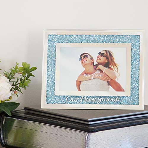 Pavilion Gift Company 85117 Glorious Occasions - Our Honeymoon Blue Crystal Mirrored 4x6 Picture Frame, - color: Our Honeymoon