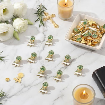 Misdary Funeral Favors Guest Memorial Rose Pin - color: Green