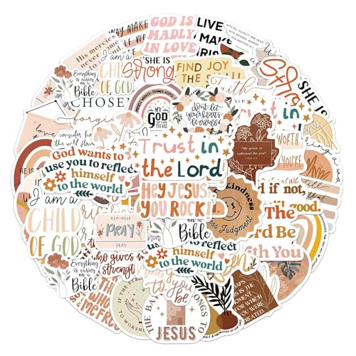 Christian Jesus Stickers 50PCS, Vinyl Waterproof Boho Aesthetic Bible Stickers for Water Bottles Laptop Phone Journaling Guitar