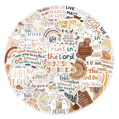 Christian Jesus Stickers 50PCS, Vinyl Waterproof Boho Aesthetic Bible Stickers for Water Bottles Laptop Phone Journaling Guitar