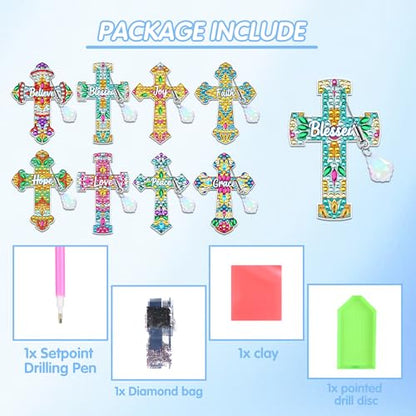 Christian Cross Diamond Art Bookmarks, Diamond Painting Book Marks - style: Christian Cross 8pcs