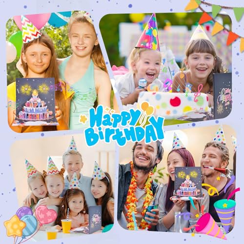 3D pop-up music birthday card - LED Light Cake Greeting Card - color: Cake - Fireworks