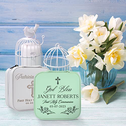 First Communion Gifts for Girls - Custom Jewelry Box for 1st Holy Communion, Personalized with Name and Date I 6 Designs & 5 Colors I First Communion Keepsake - D1 - style: Design 1