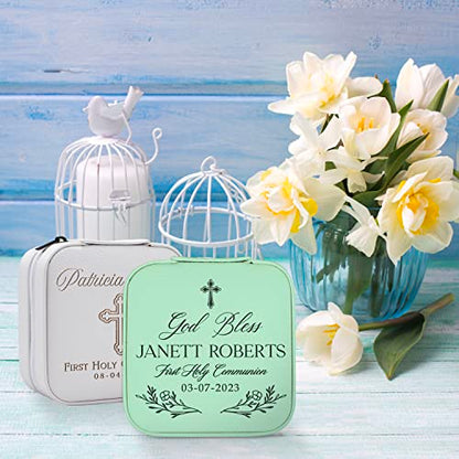 First Communion Gifts for Girls - Custom Jewelry Box for 1st Holy Communion, Personalized with Name and Date I 6 Designs & 5 Colors I First Communion Keepsake - D1 - style: Design 1
