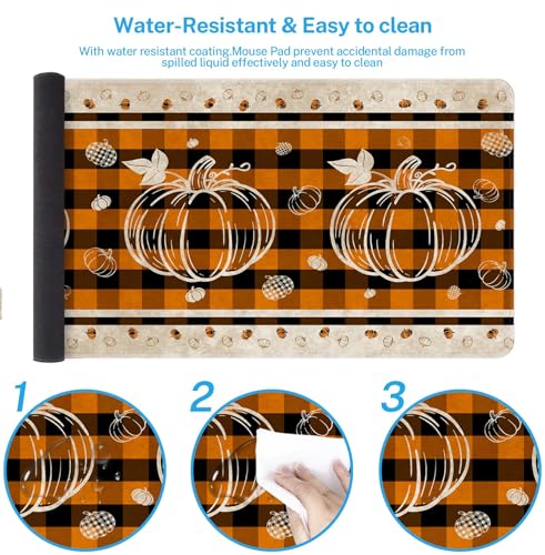 Britimes Large Mouse Pad, Mouse Pad, 31.5 x 15.7 Inch, Pumpkin Fall Orange - color: Orange Buffalo Plaid Pumpkin