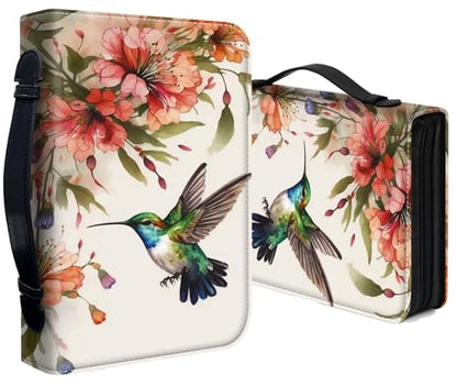 Bible Cover for Women Large PU Leather Zippered Bible Case with Handle and Flower Bird Design, Christian Bible Cover for Girls & Women, Cover Fits Standard 9.5"x7.5"x2.3" Bible - color: Flower Bird