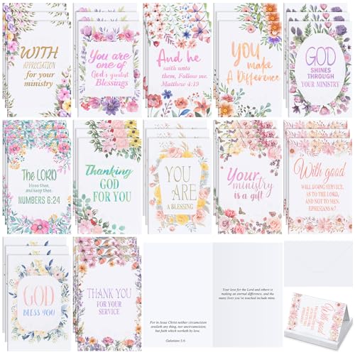 Gersoniel 36 Sets Pastor Appreciation Cards, with Envelopes, Floral - style: Floral