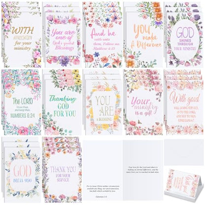 Gersoniel 36 Sets Pastor Appreciation Cards, with Envelopes, Floral - style: Floral