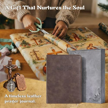 Ospelelf Daily Bible Prayer Journal for Men, Zippered Leather Scripture Study Notebook Religious Planner for Reflection & Gratitude, Ideal Gift for Jesus Faith Believers, Undated 3 Months, Brown - color: brown