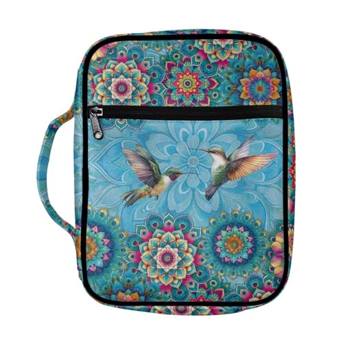 Coldinair Boho Mandala Bible Covers for Women Bible Case with Bookmark Large Carrying Book Case Church Bag Protective with Pocket and Zipper - color: Boho Mandala Hummingbird