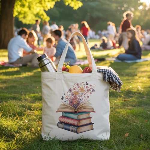 Book Lovers Gifts Canvas Tote Bag Tote Bag for Women Reusable Shoulder Bags for Grocery Beach Work - color: White
