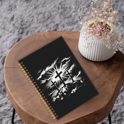 Black Christian Spiral Notebook Journal 5.5x8.3in, Faith Prayer Journal for Women Men, Religious Bible Scripture Hardcover Notebook for Church Study Work Office - color: Black Christian