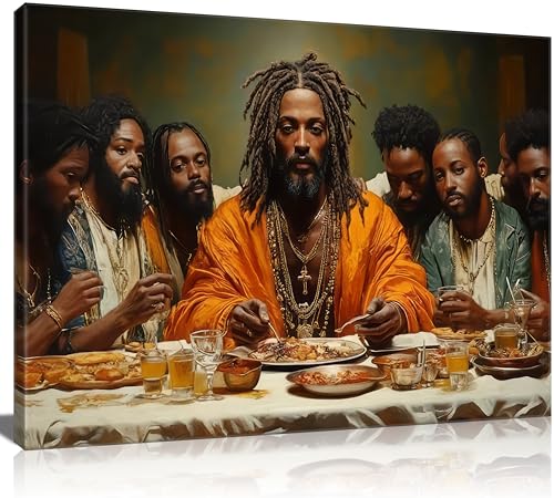 Modern Black Jesus Canvas Wall Art African American The Last Supper Painting Picture Wall Decor Black Man Christian Poster Print Artwork for Kitchen Dining Room Living Room Bedroom Home Decoration - color: Canvas, size: 10L''x8W''