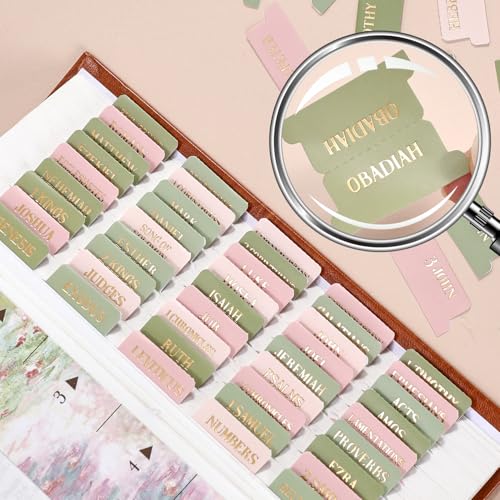 Laminated Bible Tabs for Women Men, Green Pink, Gold Foil Lettering, 105pcs - style: Gold Foil WaterLilyPink