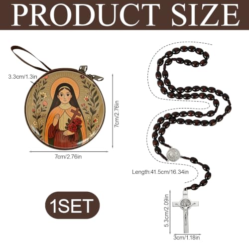 Wooden Catholic Rosary Beads, Rosarios Catolicos with Decorative Prayer Box - color: Brown (4)