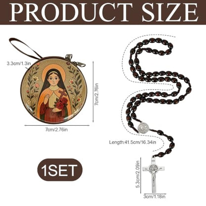 Wooden Catholic Rosary Beads, Rosarios Catolicos with Decorative Prayer Box - color: Brown (4)