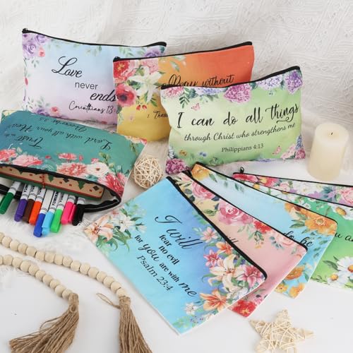 30Pcs Christian Makeup Bag Christian Gifts for Women Bible Verse Flower Cosmetic Bags Inspirational Gifts Travel Toiletry Motivational Makeup Pouch for Women Mother’s Day Church Favors - style: Colorful Bible