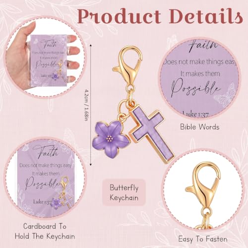 Unittype 36 Sets Christian Keychains Cross Charms for Women - style: Purple Flower