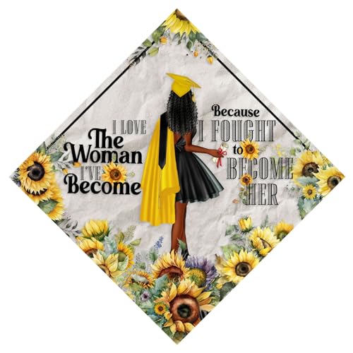 Tassel Toppers Woman Custom Graduation Cap, Graduation Cap Topper & Design - color: White and Yellow