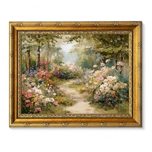 Peaceful garden Canvas Wall Art Framed Vintage Cottage Artwork 16x12 Inch - color: Peaceful garden Canvas 40, size: 16"L x 12"W