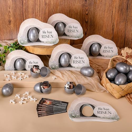 60 Pcs Easter Empty Tomb Eggs, 15 Set Resurrection Egg Tomb Card with Cross - color: 15 Set