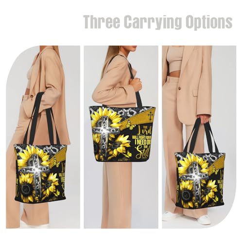 Bible Tote Bags for Women Christian Tote Bag Church Shoulder Bag Inspirational Bags With Zipper Christian Gift - color: The Lord Will Fight for Me