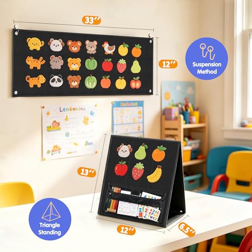 AKAYOK Foldable Felt Board for Toddlers, Double-Sided Flannel Board, Black - color: 33" X 12"-foldable & Expands-black