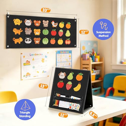 AKAYOK Foldable Felt Board for Toddlers, Double-Sided Flannel Board, Black - color: 33" X 12"-foldable & Expands-black