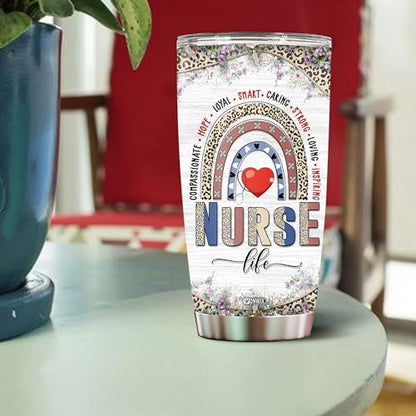 Personalized Nursing Tumbler Nurse Life Appreciation Gifts for Women Nurse Student Insulated Stainless Steel 20oz With Lid Travel Cup Coffee Mug Water Bottle Gift - color: Nurse