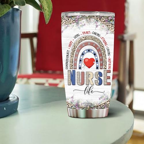 Personalized Nursing Tumbler Nurse Life Appreciation Gifts for Women Nurse Student Insulated Stainless Steel 20oz With Lid Travel Cup Coffee Mug Water Bottle Gift - color: Nurse