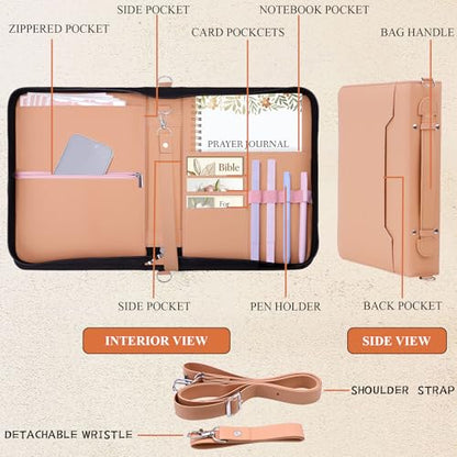 AKONEGE Pink Bible Cover with Handle & Shoulder Strap for Women Girls - color: Pink