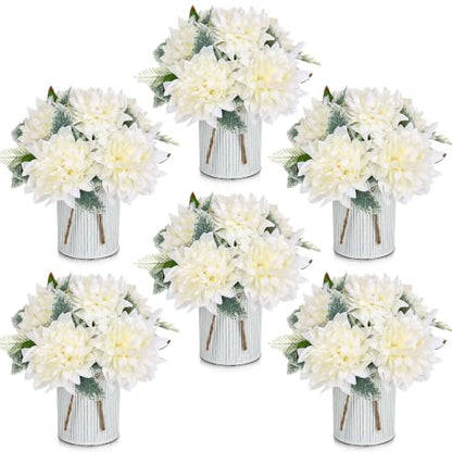 6 Set Pre-Made Flower Table Centerpieces (White, 6 X Dahlias Table Centerpieces) - color: White, size: 6 X Dahlias Table Centerpieces