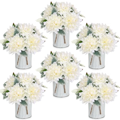 6 Set Pre-Made Flower Table Centerpieces (White, 6 X Dahlias Table Centerpieces) - color: White, size: 6 X Dahlias Table Centerpieces