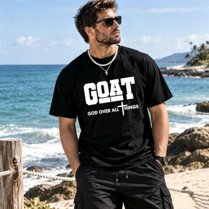 Men's Christian Graphic T-Shirt,Goat(God Over All Things) 100% Cotton Tee - color: Black, size: 4X-Large
