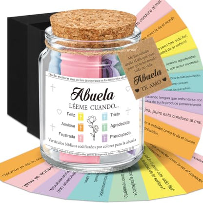 Lunmon Spanish Bible Verse Jar for Grandma Abuela 96 Color Coded Scripture Cards Daily Encouragement Prayer Jar Christian Gifts for Abuela Grandma Religious Birthday Christmas Gift for Grandmother - style: Grandmother
