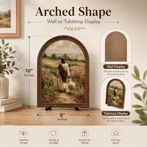 Farmhouse Christian Arch Wood Sign Good Shepherd Jesus Lamb Faith Gift - color: color_name05