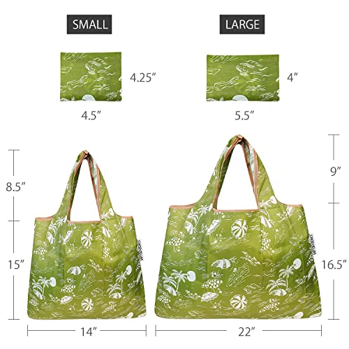 allydrew Large Foldable Tote Nylon Reusable Grocery Bags - color: Set of 2, Green Paradise, size: Large & Small (Set of 2)