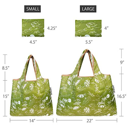 allydrew Large Foldable Tote Nylon Reusable Grocery Bags - color: Set of 2, Green Paradise, size: Large & Small (Set of 2)