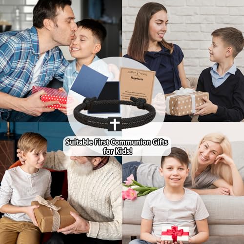 Baptism Gifts for Boys,Braided Rope Cross Bracelet for Kids,First Communion Gifts Boys Christian Christening Graduation (Son) - color: Son