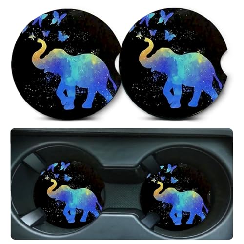 2 Pack Elephant Car Cup Holder Coasters Universal Neoprene Coasters - color: Elephant