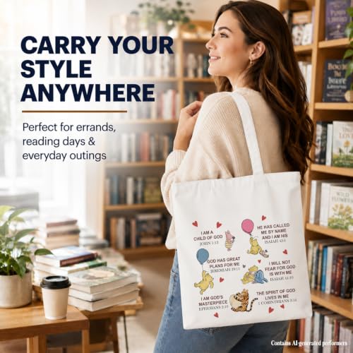 Cute Pooh Bear Aesthetic Reusable Tote Bag, Funny Gifts for Women Friends - color: Christian