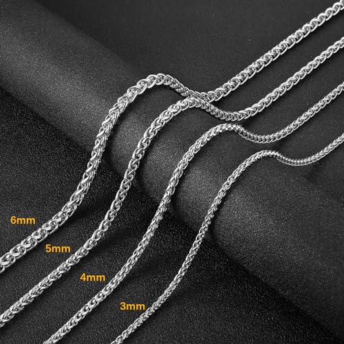 HZMAN Stainless Steel Wheat Chain for Men Women，Waterproof Necklace - color: 3mm Silver, size: 16In