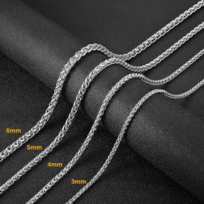 HZMAN Stainless Steel Wheat Chain for Men Women，Waterproof Necklace - color: 3mm Silver, size: 26In