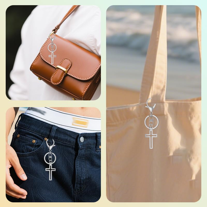 YALLNASL Cross Purse Charm for Handbag Purse Cross Keychain Accessories for Women Men Religious Christian Birthday Gift Ideas - color: Hollow