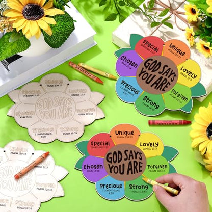 12 Sets Sunday School Crafts for Kids Wooden Sunflower Painting - style: God Says You Are