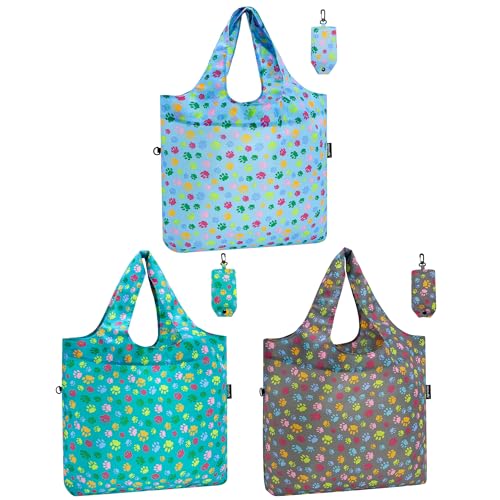 HOLYLUCK Reusable Grocery Bags,Heavy Duty Foldable Shopping Tote Bag (Standard, Multi Dog Paw Prints) - color: Multi Dog Paw Prints, style: Standard