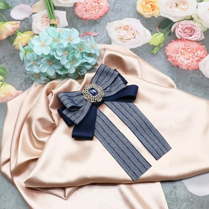 Womens Bow Tie Adjustable Rhinestone Bowtie for Women Ladies Girls Pre-tied Womens Tie for Shirt Suit Uniform - color: Blue-brooch